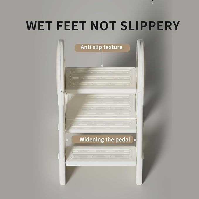 Step Stool for Kids Toddler, Adjustable 3 Folding, Learning Helper Stool for Bathroom Sink Toilet Potty Kitchen Counter with Handles and Non-Slip Pads(Khaki)