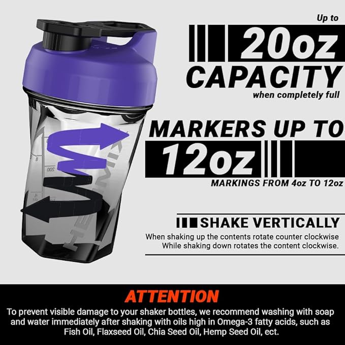 HELIMIX 1.5 Vortex Blender Shaker Bottle Holds Upto 20oz | No Blending Ball or Whisk | USA Made | Portable Pre Workout Whey Protein Drink Shaker Cup | Mixes Cocktails Smoothies Shakes | Top Rack Safe