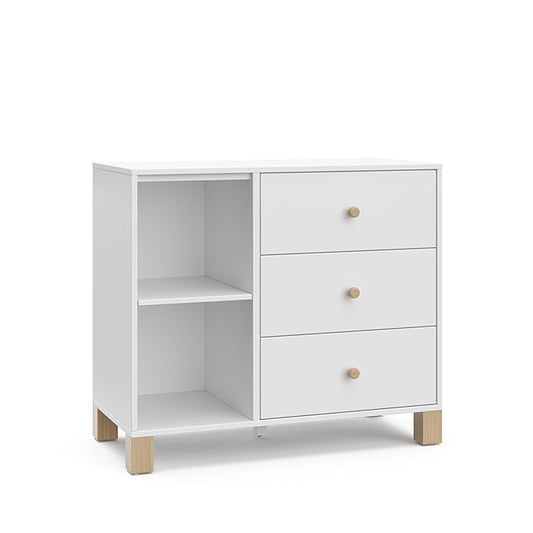 Storkcraft California 3 Drawer Combo Dresser (White with Driftwood) – GREENGUARD Gold Certified, Interlocking Drawer System, Pre-Installed Drawer Tracks for Easier Assembly, Spacious Cabinet