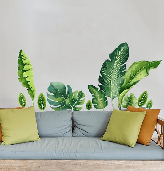 Green Banana Leaf Wall Decals Peel and Stick Large Tropical Plants Wall Decals Green Leaf Wall Stickers for Bedroom Living Room Wall Stickers Nursery Office Apartment Jungle Party Decor 93