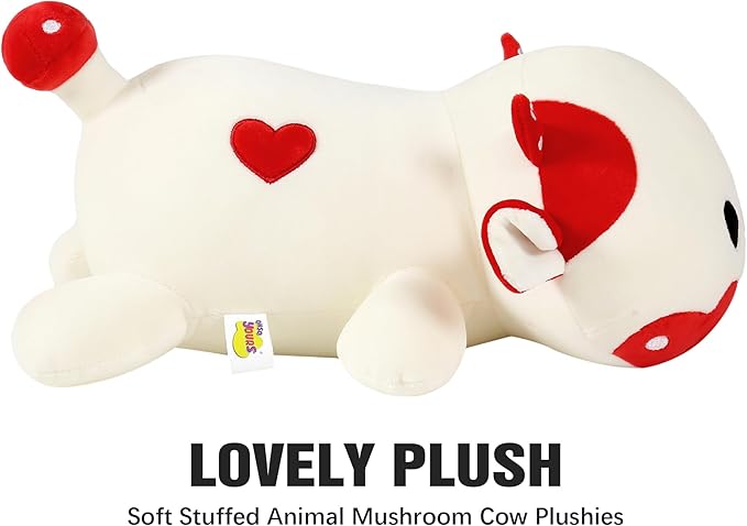 Onsoyours Cute Cow Plushie, Soft Stuffed Mushroom Cow Squishy Plush Animal Toy Pillow for Kids (Red Mushroom Cow, 12")