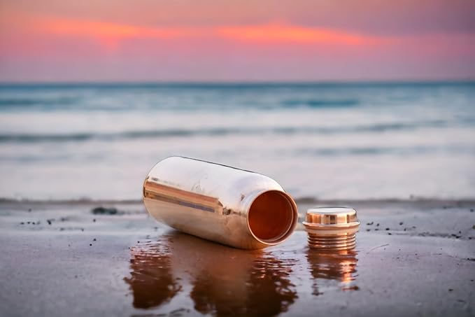 Pure Copper Water Bottle (34oz/1000ml) 100% Pure Handmade Ayurvedic Pure Copper Vessel for Drinking Water Heavy Duty & Leak-proof With Carrying Canvas Bag
