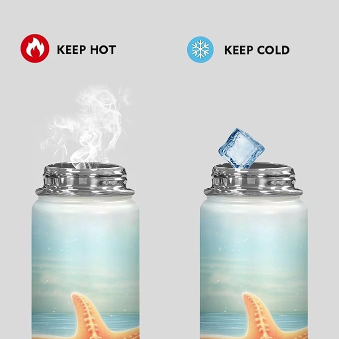 ZOUTAIRONG Starfish Girls Water Bottle 18 oz Insulated Water Bottle Blue Ocean Theme Stainless Steel Metal Flask Wide Mouth Bottle for Sports, Office, Travel Cup Keep Water Cold or Warm