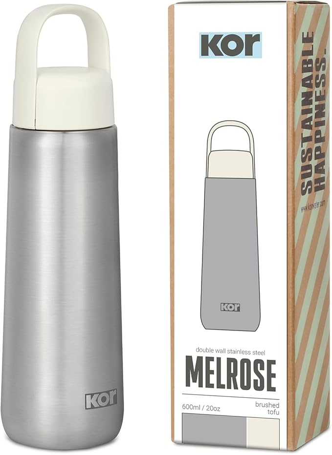 Kor Melrose 20oz Double Wall Insulated Water Bottle - Keeps Beverages Hot for 12hrs, Cold for 24hrs - Stainless Steel Design - Contoured Perfect Spout for Drinking