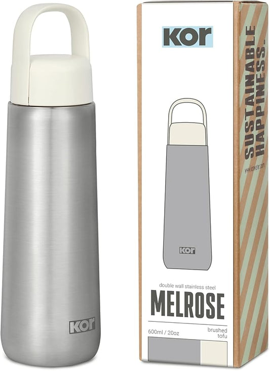 Kor Melrose 20oz Double Wall Insulated Water Bottle - Keeps Beverages Hot for 12hrs, Cold for 24hrs - Stainless Steel Design - Contoured Perfect Spout for Drinking