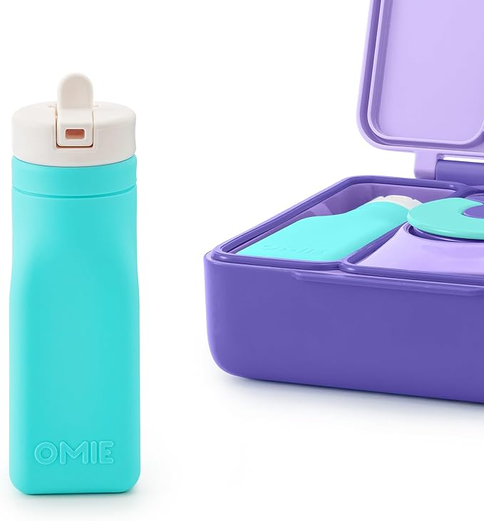 OmieBox Reusable Silicone Water Bottle - 8.7 oz, Straw Top, BPA-Free & Phthalate-Free, Leak-Proof (Teal)