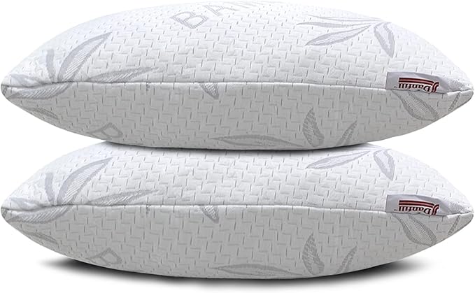 JJDANFILL Rayon Derived from Bamboo Pillow Standard Size Set of 2 - Machine Washable Bed Pillows for Sleeping for Back, Stomach and Side Sleeper - Firm Shredded Memory Foam Pillows 20 * 26in
