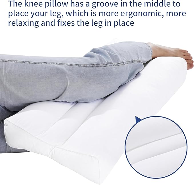 HOMBYS Knee Pillow for Side Sleepers with Groove, Down Alternative Between Leg Pillow for Sleeping,Under Knee Pillow for Sleeping on Back,Spine Alignment, Lower Back Pain Relief, Machine Washable
