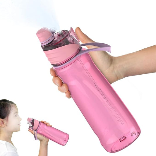 FEIJIAN Mist Water Bottle,22oz Sports Water Bottle with 2-IN-1 Mist & Sip Function, BPA-Free Plastic Water Bottles, Misting Water Bottle, Leakproof & Lightweight, Ideal for Fitness and Outdoor, Pink