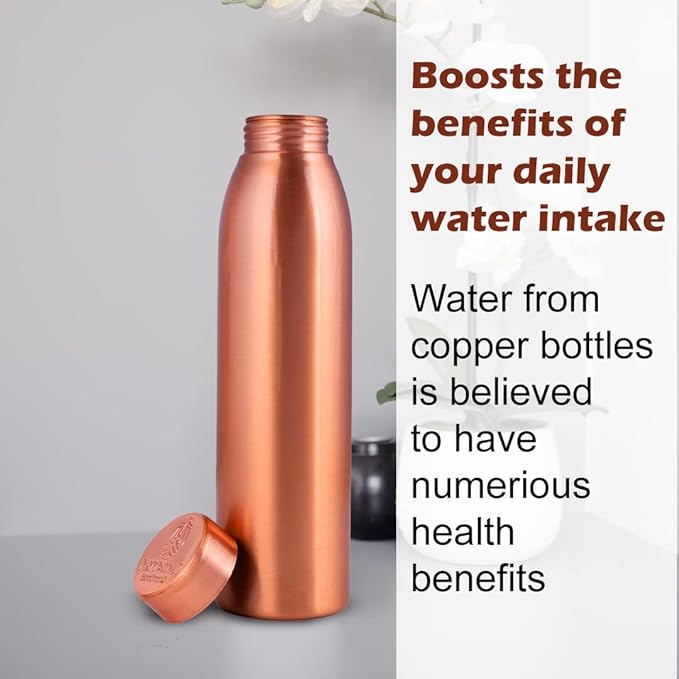 Copper Water Bottle 1L - Gift Box of 3, Plain, an Ayurvedic vessel made from pure copper - helps you drink more water, with many health benefits
