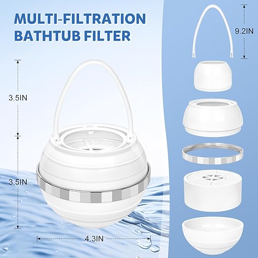 Tub Filter for Bathtub Bath Filter for Tub Bathtub Water Filter 8-Layer Filtration, BPA-Free, Tub Filter Can Remove 99% of Pollutants, Making Skin and Hair Healthier