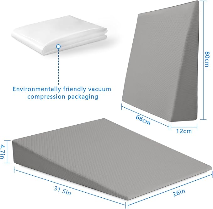Bed Wedge Pillow Triangle Belt Foam for, Knee, Small Leg, Reading, Maternity (Grey)