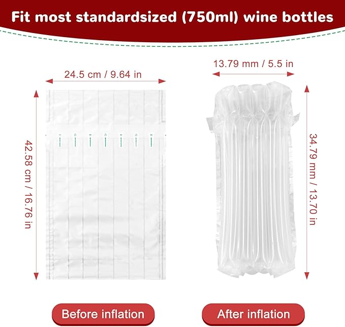 Wine Bottle Travel Inflatable Bag 18 Pcs Bottle Protectors for Travel Wine Bottle Protector for Luggage, Safety Shipping Wine/Drink,Excluding Pump