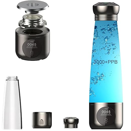 Hydrogen Water Bottle 3000ppb Dupont Membrane Ionized Water Bottle Hydrogen Cup PEM/SPE Technology Purification Vent Rechargeable Hydrogen Water Generator for Home Office Travel
