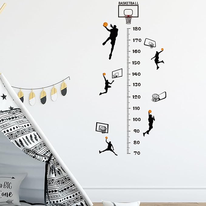 Basketball Player Kids Height Wall Chart | Peel & Stick Nursery Wall Decals for Baby Bedroom, Toddler Playroom