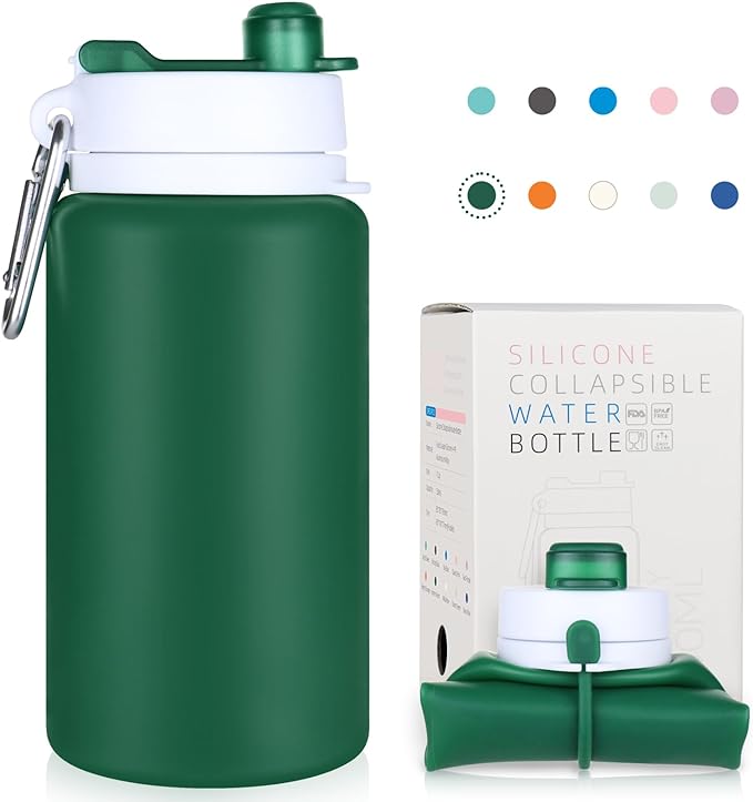 Collapsible Water Bottle, Foldable Water Bottle BPA Free Reusable Lightweight Leak-Proof Travel Silicone Water Bottle for Travel, Gym, Hiking, Office, Camping