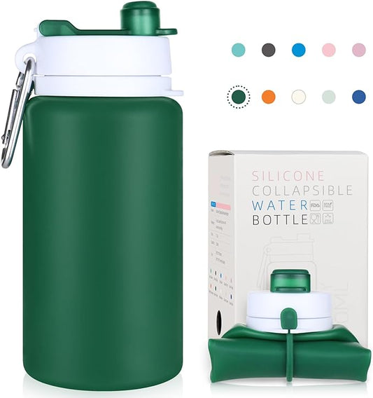 Collapsible Water Bottle, Foldable Water Bottle BPA Free Reusable Lightweight Leak-Proof Travel Silicone Water Bottle for Travel, Gym, Hiking, Office, Camping