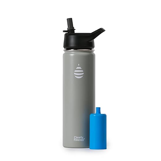 Clearly Filtered 20oz Water Bottle/Targets 220+ Contaminants/Double-Wall Insulated Stainless Steel Filtered Water Bottle BPA/BPS-Free Phthalate-Free Filters Fluoride Lead Chlorine (Sage Gray)