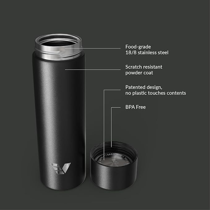 Mini Stainless Steel Water Bottle 14oz - Non-insulated | Designed for Bags | Slim, Lightweight & Stylish – Black