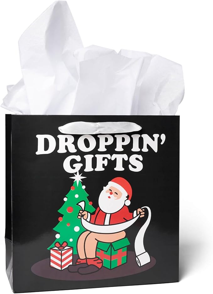 Tipsy Elves Christmas Gift Bags with Included Tissue Paper - Naughty Santa Gift Bags - One Size Only - Pack of 6 Bags