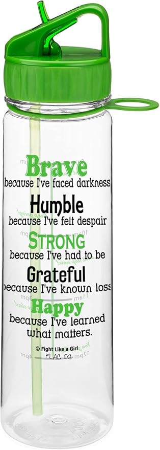 Fight Like a Girl Brave SlimKim 30 oz Motivational Water Bottle with Time Marker & Straw for Lymphoma, Lyme Disease Awareness - Reusable Clear Water Bottle for Workout, Gym, Travel - Lime Green