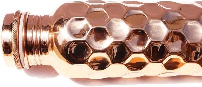 Diamond Cut Copper Water Bottle - Leak Proof Ayurvedic Drinkware Copper Vessel for Sports, Gym, Outdoors, Yoga (30 oz)