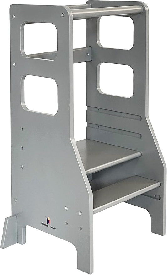 Damoch Family™ Kids Kitchen Step Stool with Anti-Drop Safety Rail,Toddler Standing Tower with CPC Certification,Patented Design (Grey)