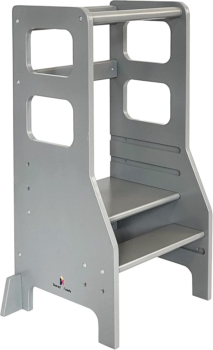 Damoch Family™ Kids Kitchen Step Stool with Anti-Drop Safety Rail,Toddler Standing Tower with CPC Certification,Patented Design (Grey)