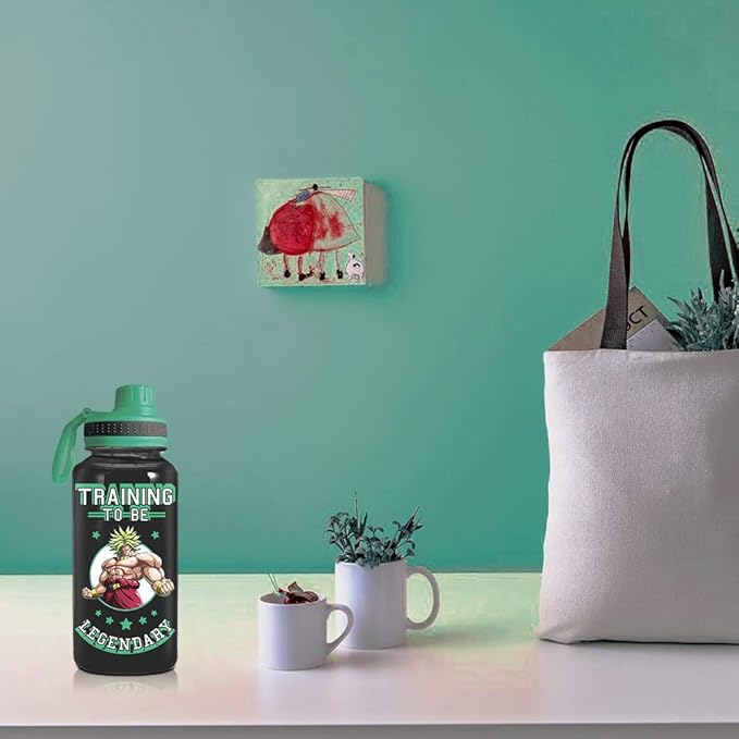 JUST FUNKY Dragon Ball Super Saiyan Goku Water Bottle w/Sporty Green Cap [BLACK 32oz] Hydro Tumbler Flask, Anime Plastic Water Bottle (OFFICIALLY LICENSED)