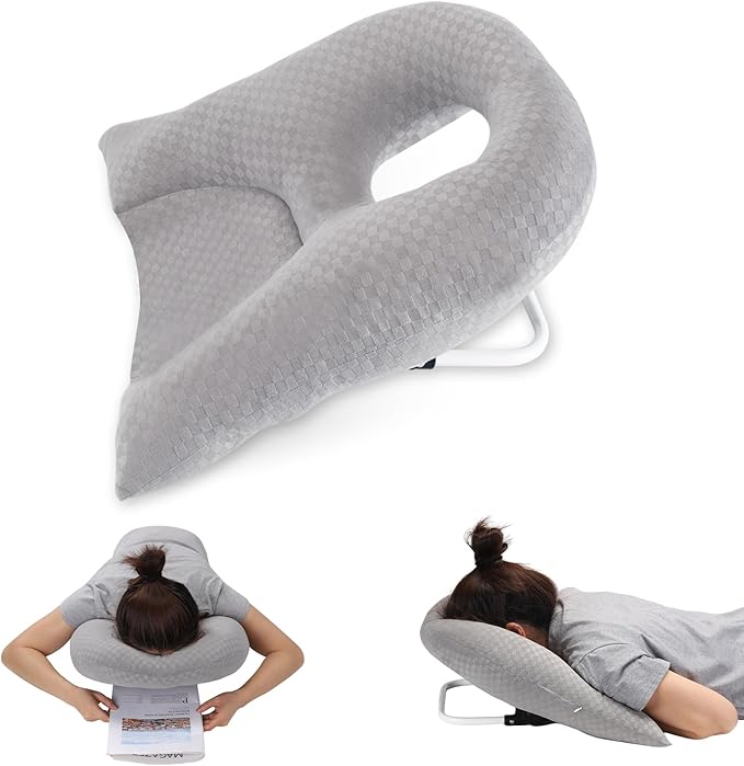 Newly Upgraded Face Down Pillow After Eye Surgery, Prone Pillow with Arm Hole for Face Down Sleeping, Retina and Vitrectomy Lying Pillow, Post Eye Surgery Recovery (Light Grey)