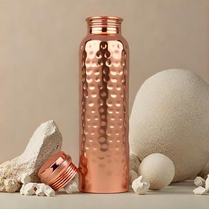 Copper Water Bottle Hammered Ayurvedic Pure Copper Drinking Vessel Drink Water Reduce Sugar, and Reap the Health Benefits Instantly 34 Oz Extra Large