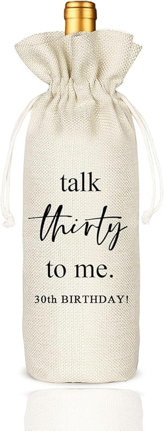 Birthday Gift Wine Bags, Funny Birthday Gift Ideas for Men or Women Turning 30, 30th Birthday Party Decorations, Gift for Friend Sister Brother Coworkers Colleague - Burlap Drawstring Wine Bag Gift