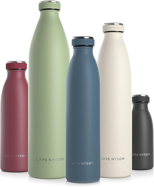 LARS NYSØM Stainless Steel Insulated Water Bottle 12oz 17oz 25oz 34oz 51oz | BPA-free Insulated Thermo Flask for Hot and Cold Beverages | Leakproof Drinking Bottle (Blue Stone, 25oz)