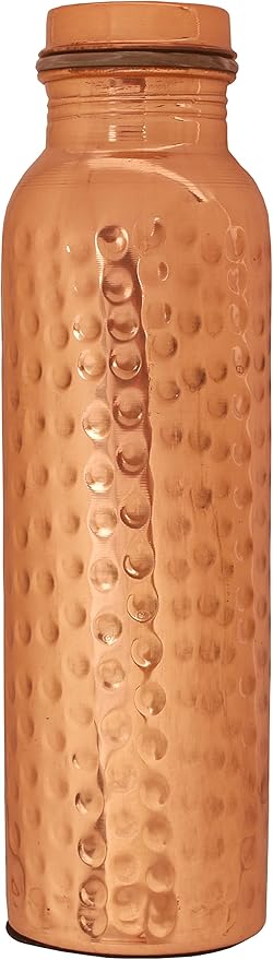 Pure Copper Water Bottle - Handcrafted - Ayurveda health benefits - Large 35 oz - Leak proof, Easy to carry for Sports, Fitness, Yoga, School - Natural Hammered Beaten Copper Finish