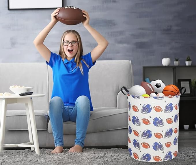 Kids Laundry Hamper,Canvas Football Laundry Basket Collapsible Boys Storage Baskets for Home,Office,Toy Organizer,Home Decor(Football)