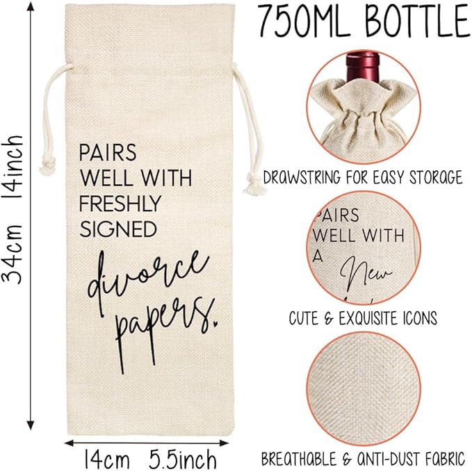 Qubereeree Divorce Gifts for Women Men, Pairs Well with Freshly Signed Divorce Papers Wine Bag New Beginning Divorce Party Decorations Supplies The End of An Error Divorce Breakup Gifts-11