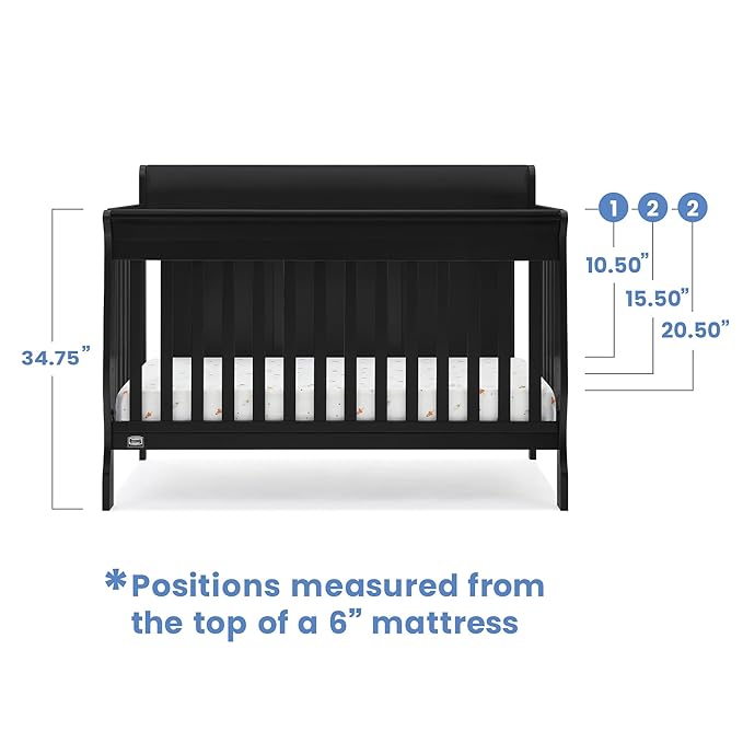 Delta Children Simmons Kids Carter 6-in-1 Convertible Crib - Greenguard Gold Certified, Black Ebony+ Quiet Nights Breathable Baby Bed Crib Mattress and Toddler Mattress (Bundle)