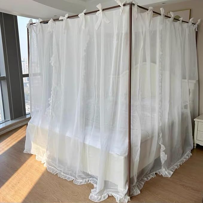 Elegant Princess 4 Corner Post Mosquito Net Romantic for Girls Women Bed Curtain Canopy for Adult Wedding Bedroom Kids Rooms Decoration (Type4-White, King)