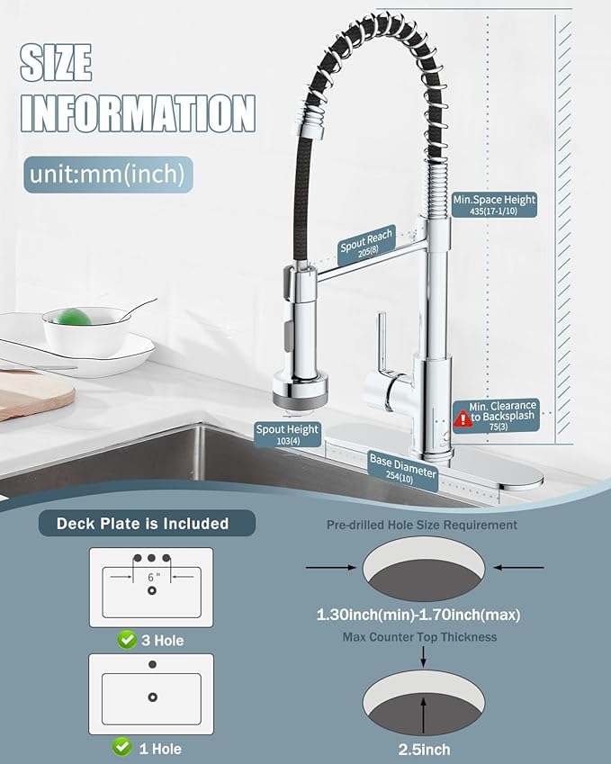 Kitchen Faucet with LED Light, Chrome Faucet with Soap Dispenser, Faucet for Kitchen Sink, Single Handle Stainless Steel Kitchen Sink Faucets with Pull Down Sprayer, Camper Farmhouse RV Sink Faucet