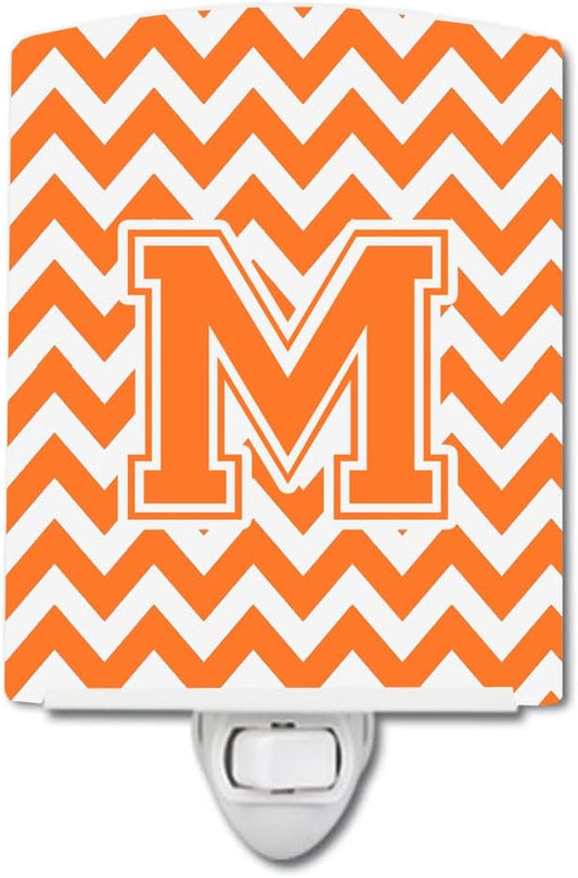 Caroline's Treasures CJ1046-MCNL Letter M Chevron Orange and White Ceramic Night Light Compact, UL-Certified, Ideal for Bedroom, Bathroom, Nursery, Hallway, Kitchen, 6x4x3, Multicolor