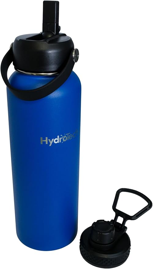 HydroTech Stainless Steel Leak Proof Water Bottle with Double Wall Insulation and 2 Lids (Straw Lid) - 40 OZ. (Deep Blue)