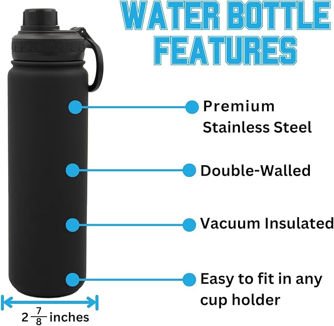 University of Oklahoma Water Bottle - Black Double Walled Stainless Steel 24 oz Keeps Drinks Cold or Hot