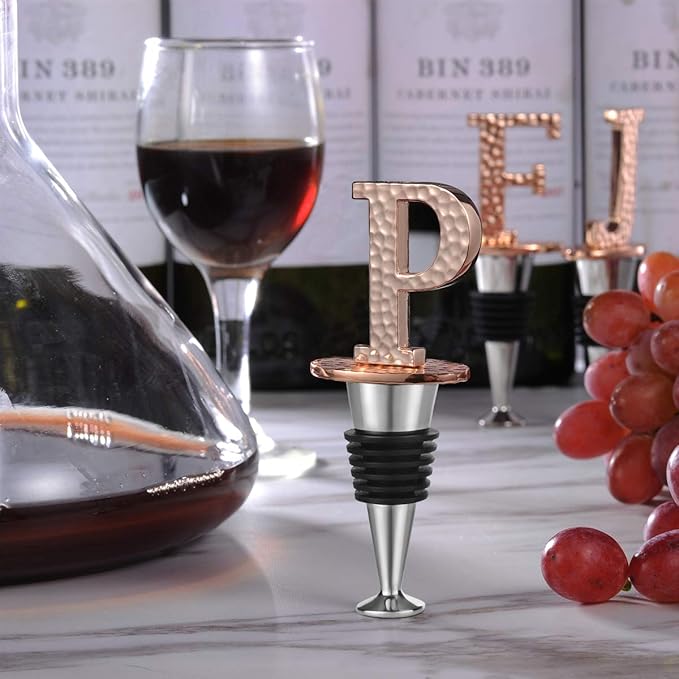 Miicol Wine Bottle Stopper, Prosecco Stopper, Rose Gold Wine Stopper, Personalised Champagne Stopper, Initial Wine Stopper, Funny Prosecco Gift, Wine Lovers Gift, Letter P