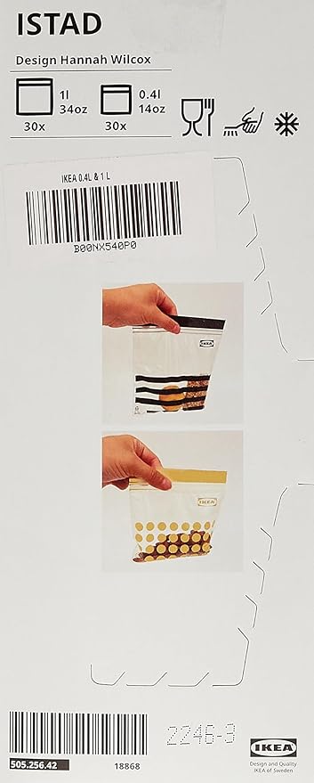 ISTAD Plastic Bag, Red, Pack of 60, Comprises: 30 bags (0.4 l) and 30 bags (1 l), Can be used over and over again since it can be re-sealed.