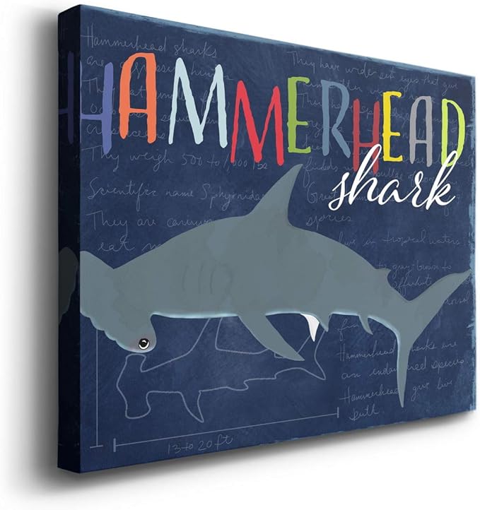 Renditions Gallery Canvas Animal Wall Art Modern Decorations Paintings Colorful Playful Hammerhead Shark Abstract Vibrant Lifestyle Artwork Prints for Kids Bedroom Nursery - 8"x12" LT33