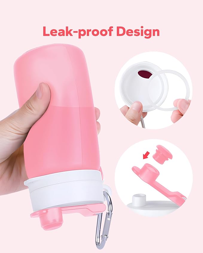 Collapsible Water Bottle, Foldable Water Bottle for Travel & Collapsable Water Bottle with Clip for Backpack, Portable Silicone Water Bottle, Collapse Water Bottle for Travel (20oz, Pink)