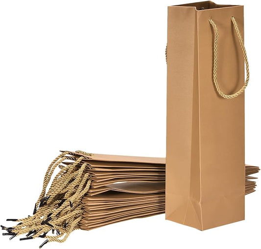 uxcell Wine Bags, 12pcs Khaki 4 x 4 x 14 In Wine Gift Bags with Rope Handles Paper Wine Tote Bag for Wedding Birthday Christmas Party Supplies