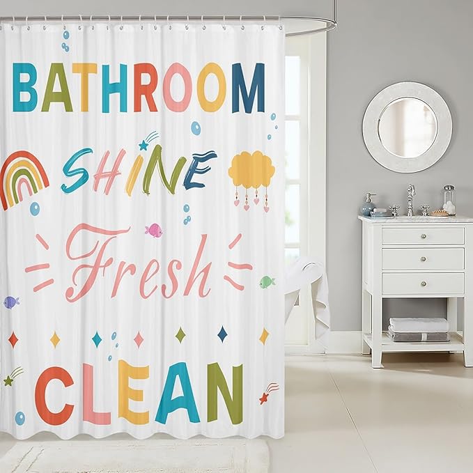 Feelyou Boys Girls Colorful Quotes Bath Curtain Inspirational Words Bathroom Shower Curtain Set Rainbow Shower Curtain Kids Cartoon Cute Teens Bathroom Accessories Room Decor 72"x72"