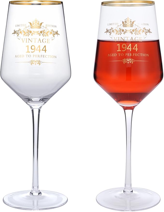 MOMRNTAIL Vintage 1944 80TH Birthday Goblet Gifts, 16OZ Goblet Wine Glass, 80 Year Old Birthday Decorations For Women men, Funny 80 Bday Gifts Idea For Friends, Sister,Dad, Mom - Turning 80 Present