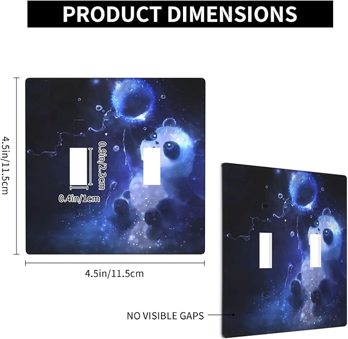 Cute Baby Panda Light Switch Cover Wall Plate Decorative 2 Gang Double Toggle Covers Blue for Kitchens Playrooms Bathrooms Farmhouses 4.5 x 4.5 in